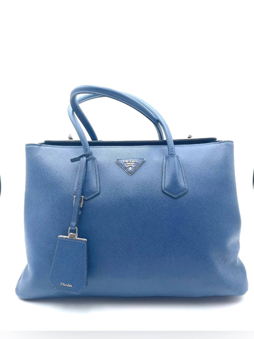 Prada Blue Saffiano Cuir Large Twin Tote